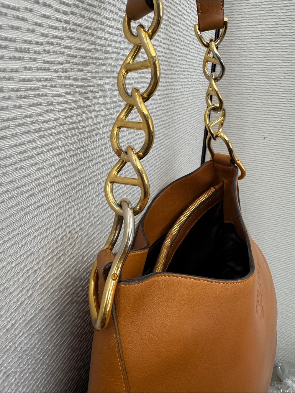 Prada Milano Leather Chain Hobo Shoulder Bag – Cognac Brown - Picture 5 of 12